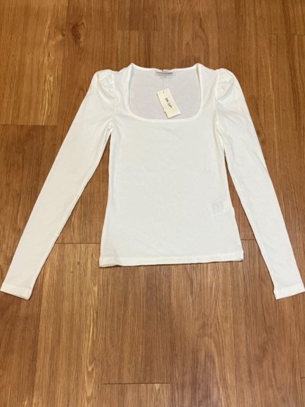 On 34th Women's Knit Square-Neck Top Long Sleeve Washed White Size XS